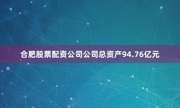 合肥股票配资公司公司总资产94.76亿元